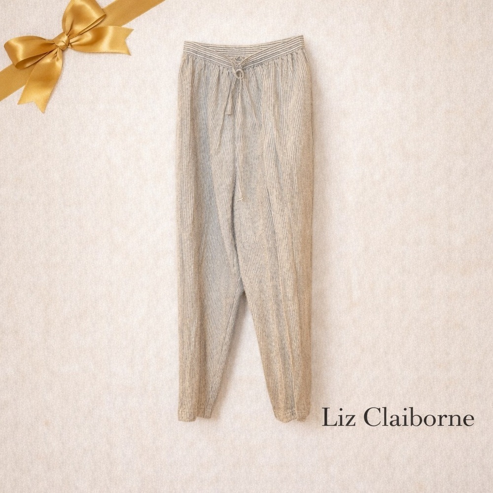 LIZSPORT Linen Vintage Striped Trousers Grey & Cream 8P